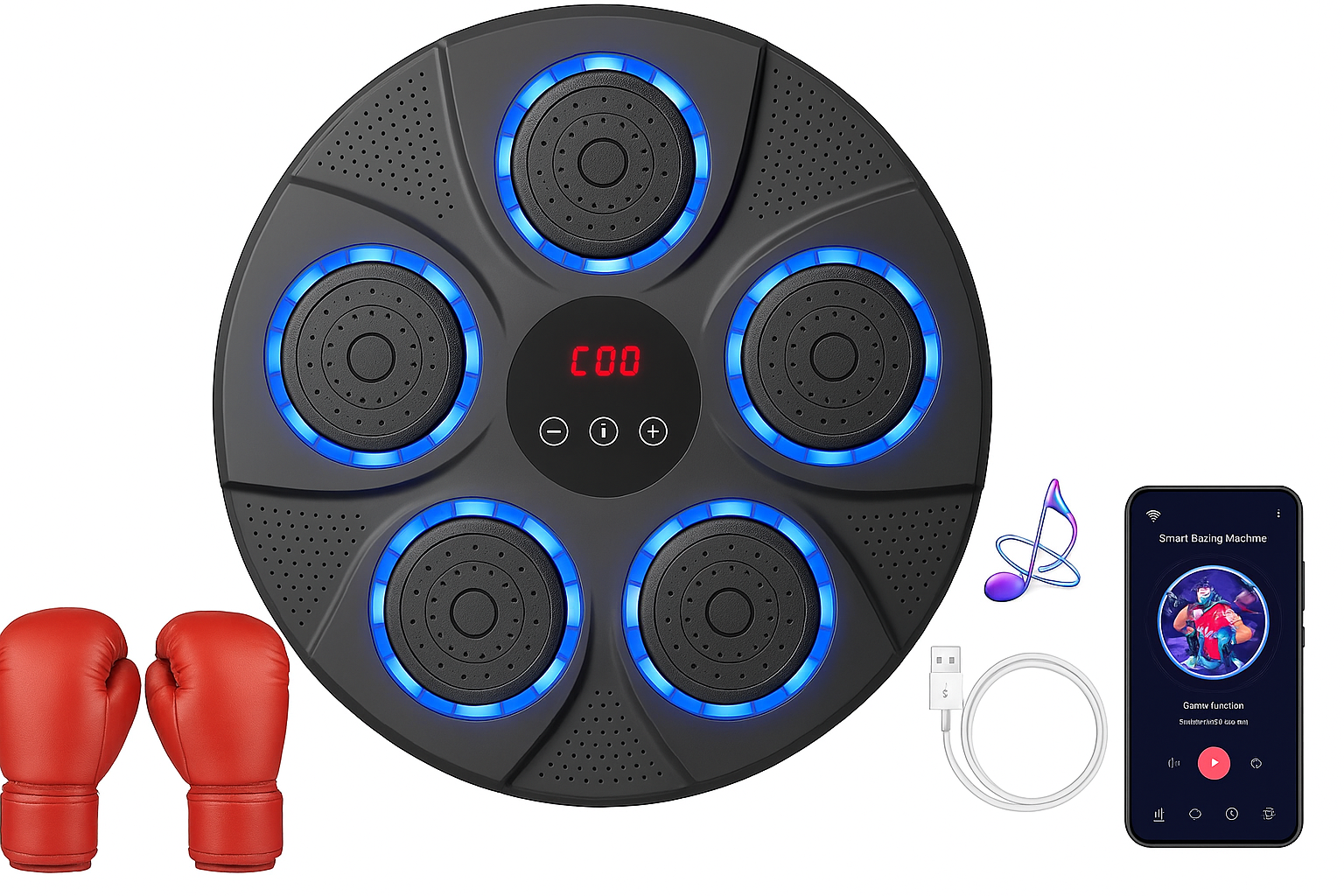 Aparelho de boxe musical com 6 alvos para socar