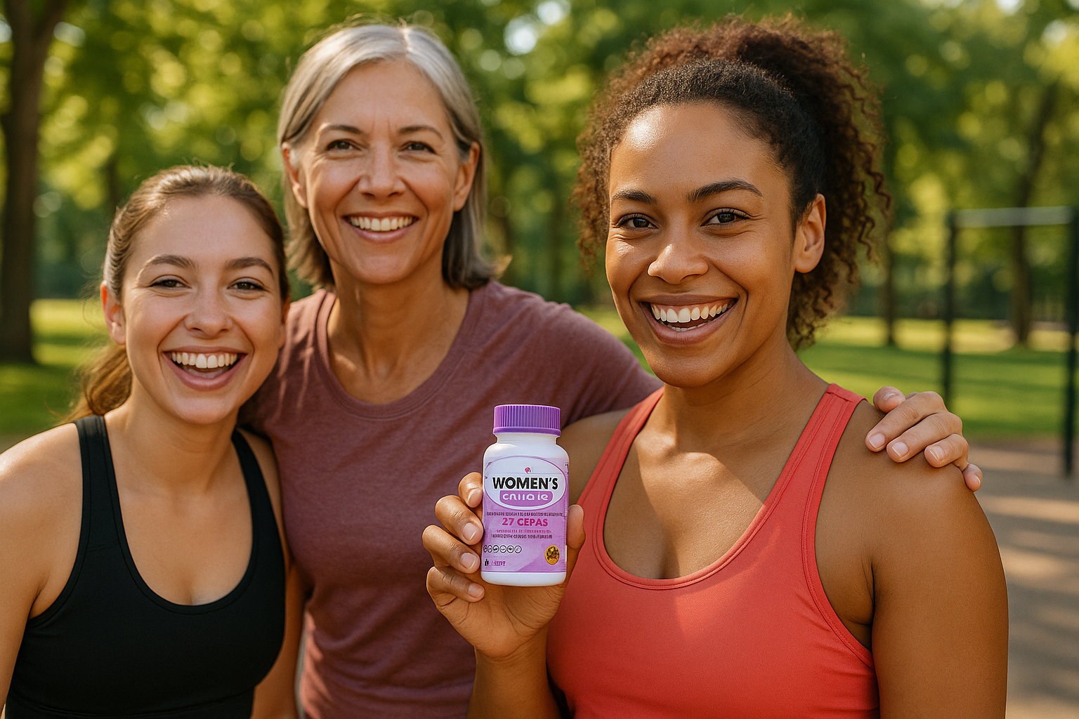 Group of active women with probiotic