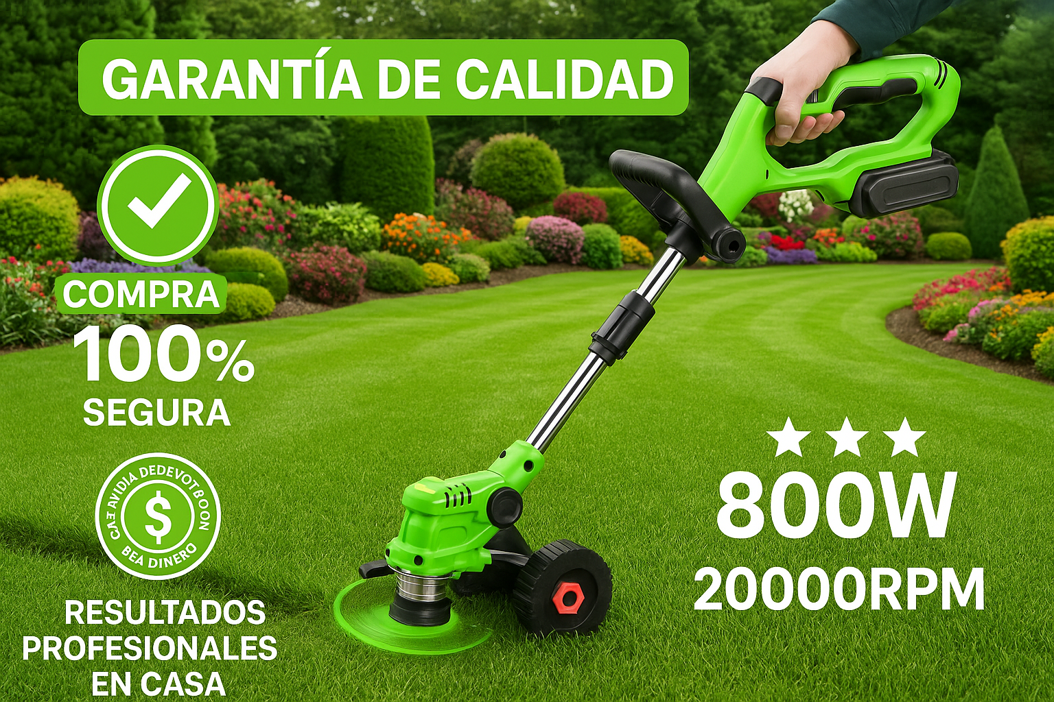 Imagem persuasiva do cortador de grama em espanhol