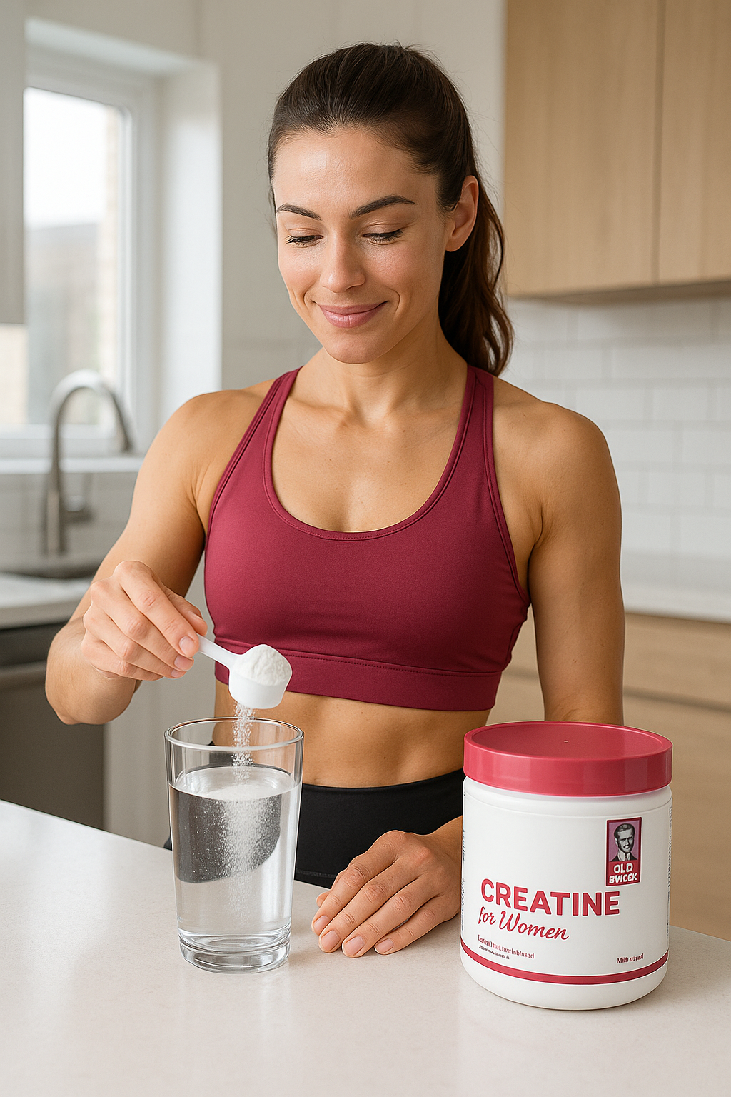 Mulher preparando creatina na água
